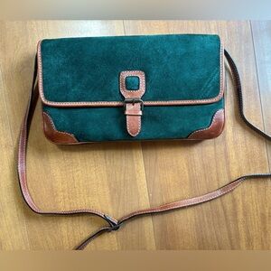 Vintage Inspired Forest Green Suede & Faux Leather Crossbody Bag